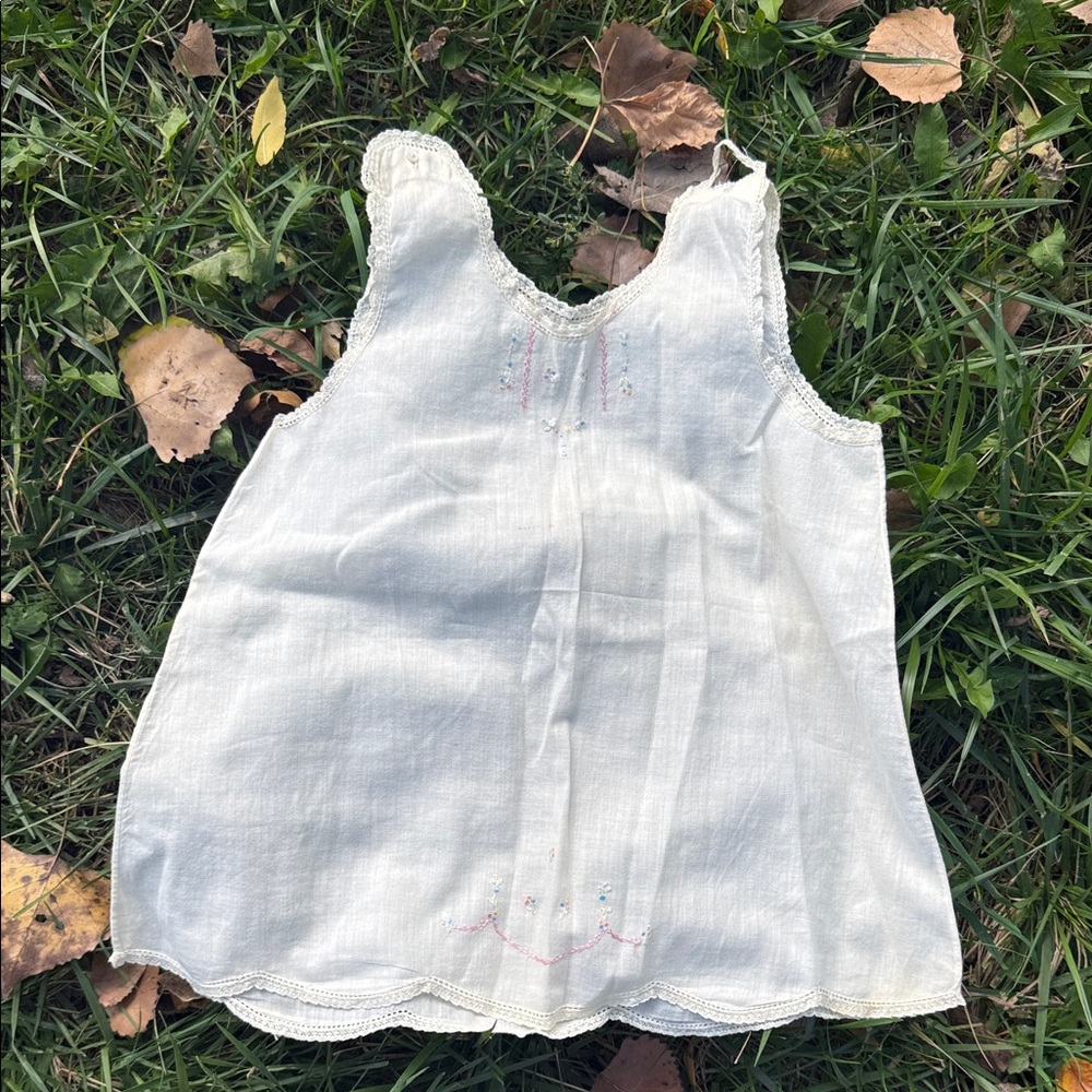 Antique baby tank White Sleeveless Top with Embroidery